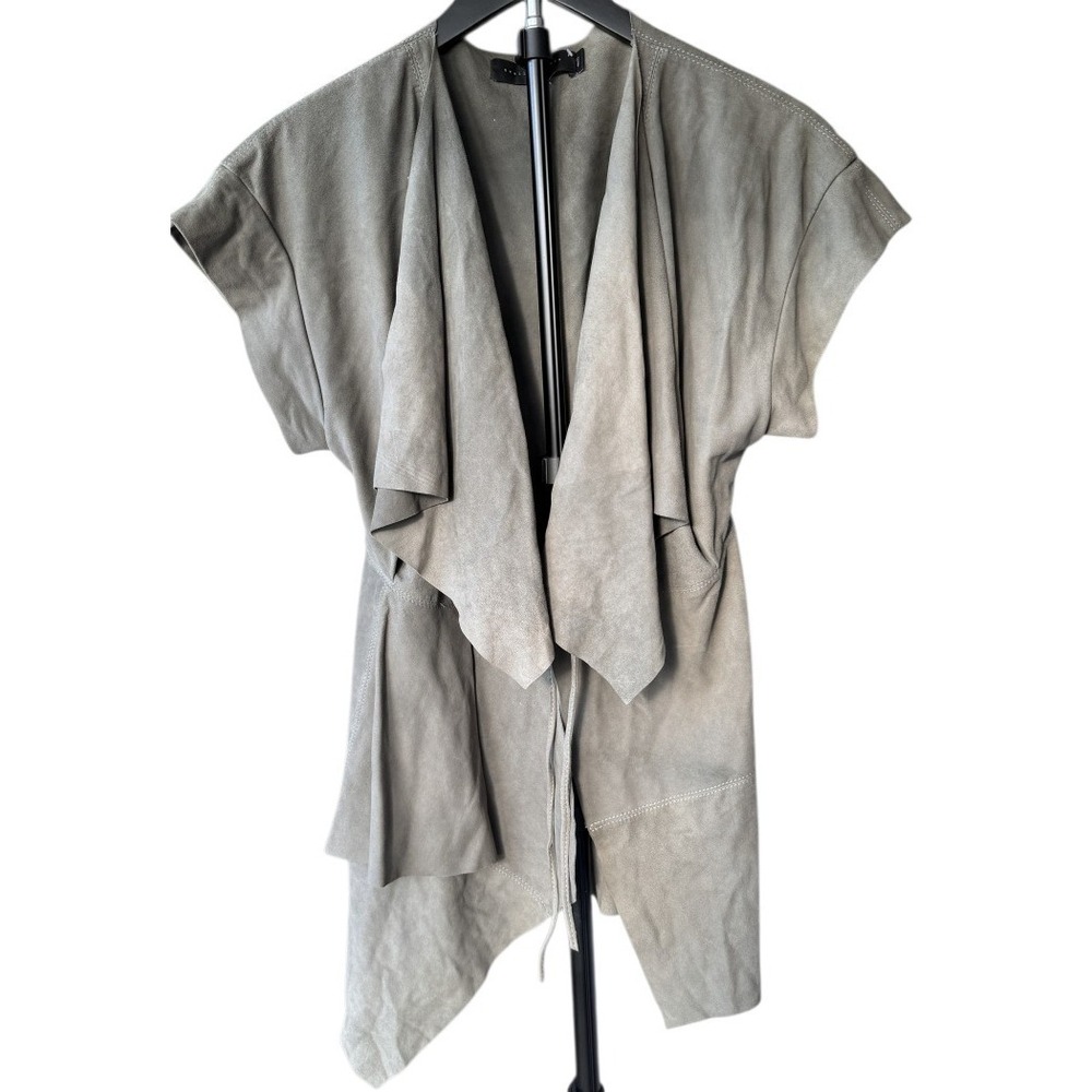 Stella & Jamie Womens 100% Goat Leather Draped Waterfall Jacket Lagenlook S